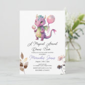 Invitation Baby shower de dragon rose d'aquarelle florale (Debout devant)