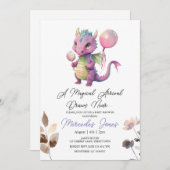 Invitation Baby shower de dragon rose d'aquarelle florale (Devant / Derrière)