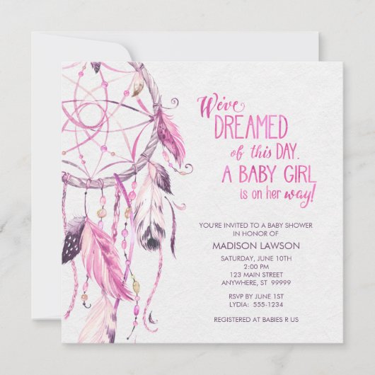 Invitation Baby shower de Dreamcatcher rose (Devant)