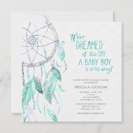 Invitation Baby shower de Dreamcatcher Vert/Bleu (Devant)