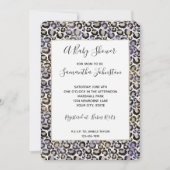 Invitation Baby shower de Empreinte de léopard d'or pourpre (Devant)