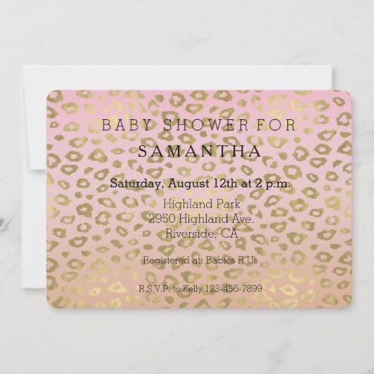 Invitation baby shower de Empreinte de léopard en or rose Omb (Devant)