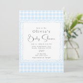 Invitation Baby shower de En vichy bleu brillant (Debout devant)