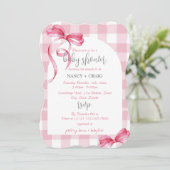 Invitation Baby shower de En vichy de boîte rose MODIFIABLE (Debout devant)