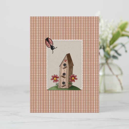 Invitation Baby shower de En vichy de chèques rouges de pays  (Debout devant)