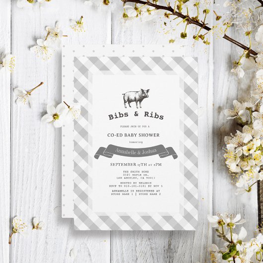 Invitation Baby shower de En vichy de coEd Rustic Grey