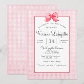Invitation Baby shower de En vichy de la Bow rouge rose (Devant / Derrière)