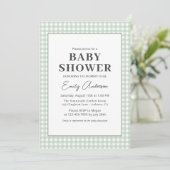 Invitation Baby shower de En vichy Sage Green (Debout devant)