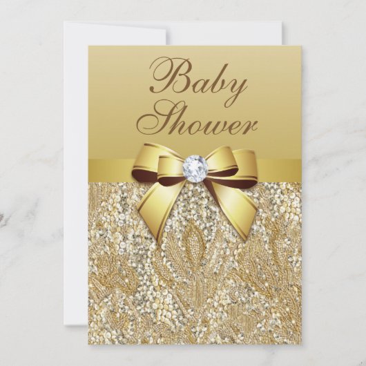 Invitation Baby shower de Faux Gold Sequins et Bow (Devant)