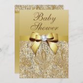 Invitation Baby shower de Faux Gold Sequins et Bow (Devant / Derrière)