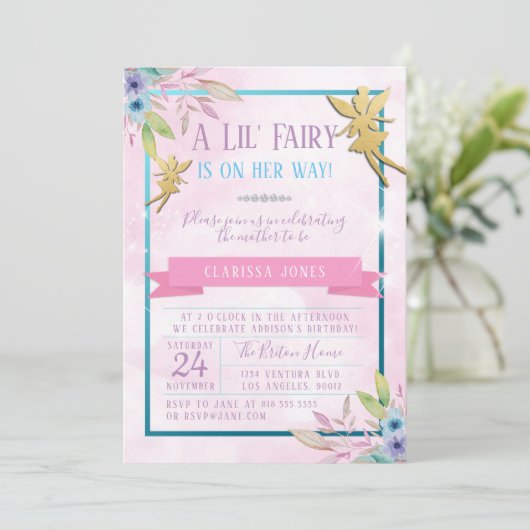 Invitation Baby shower de fée (Debout devant)