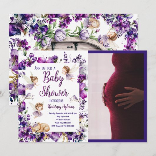 Invitation Baby shower de fée violet Whimsical (Devant / Derrière)