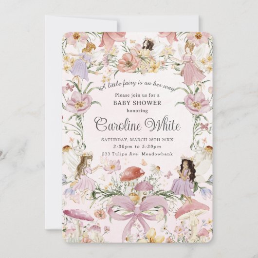 Invitation Baby shower de fées Whimsical Flower Meadow Garden (Devant)