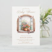 Invitation Baby shower de fenêtre fleurie aquarelle (Debout devant)