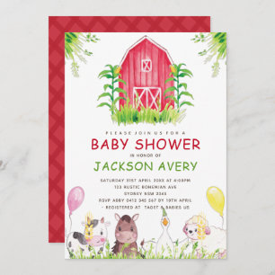 Invitation Baby shower de ferme à aquarelle mignonne