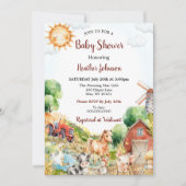 Invitation Baby shower de ferme à aquarelle mignonne (Devant)