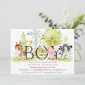 Invitation Baby shower de ferme garçon (Debout devant)