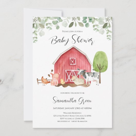 Invitation Baby shower de ferme pour petits garçons (Devant)