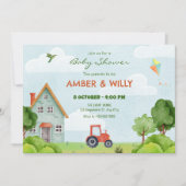 Invitation Baby shower de ferme verte (Devant)