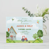 Invitation Baby shower de ferme verte (Debout devant)