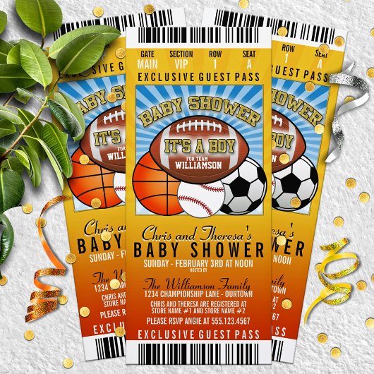 Invitation Baby shower de fête à thème sportif