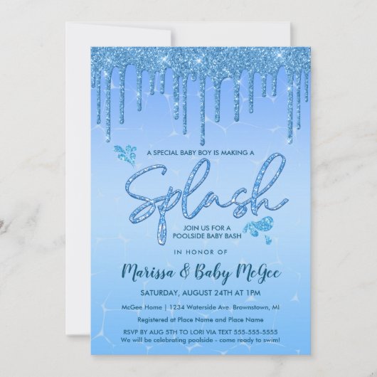 Invitation Baby shower de fête au bord de la piscine (Devant)