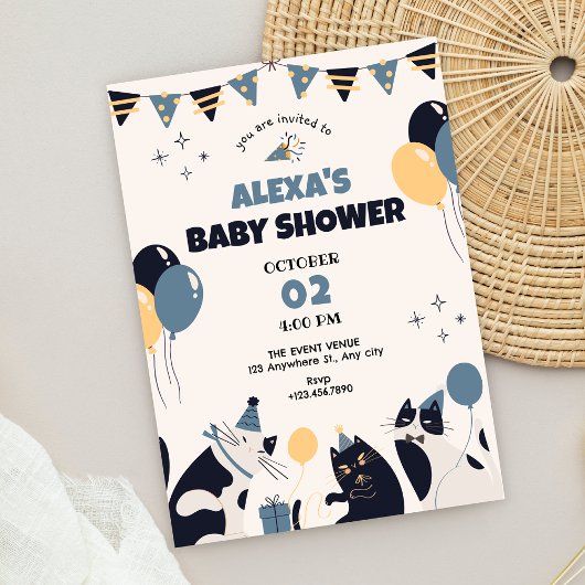 Invitation Baby shower de fête de chat