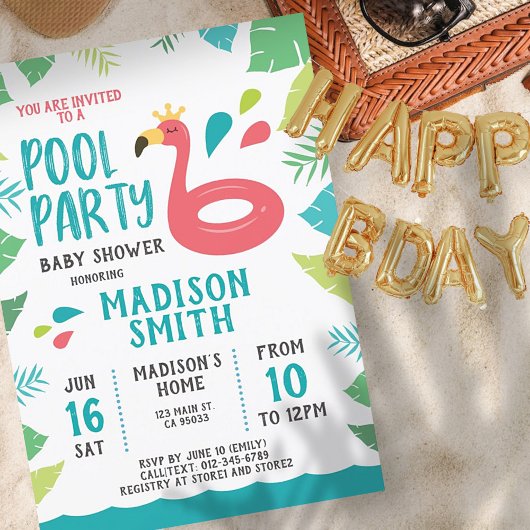 Invitation Baby shower de fête de la piscine tropicale Flaman