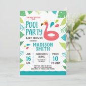 Invitation Baby shower de fête de la piscine tropicale Flaman (Debout devant)