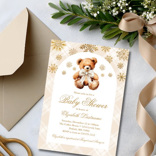 Invitation Baby Shower de fête des vacances d'ours en peluche