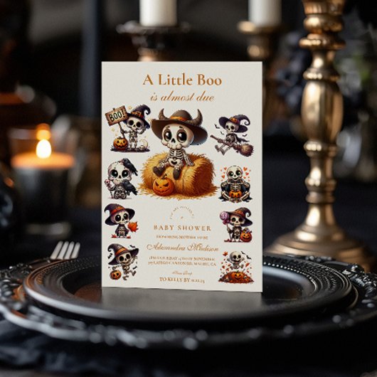 Invitation Baby Shower de Fête d'Halloween Squelette Rustique