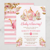 Invitation Baby shower de fête du thé à la fraise d'aquarelle (Devant / Derrière)