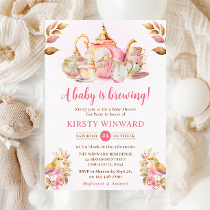 Invitation Baby shower de fête du thé à la fraise d'aquarelle