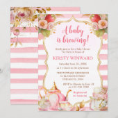Invitation Baby shower de fête du thé à la fraise d'aquarelle (Devant / Derrière)
