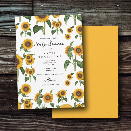 Invitation Baby shower de feuillage botanique de tournesol d'