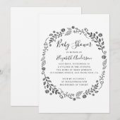 Invitation Baby shower de feuillage botanique noir et blanc (Devant / Derrière)