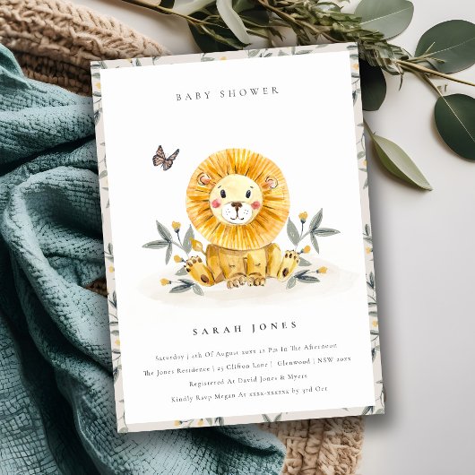 Invitation Baby shower de feuillage de Lion de boi