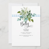 Invitation Baby shower de feuillage En vichy bleu doux Invita (Devant)