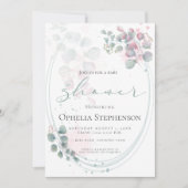 Invitation Baby shower de feuillage Eucalyptus à aquarelle mo (Devant)