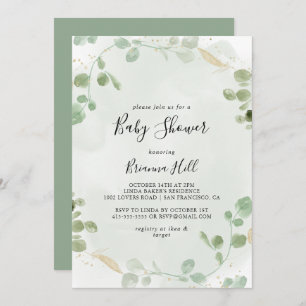 Invitation Baby shower de feuillage Gold Confetti Eucalyptus