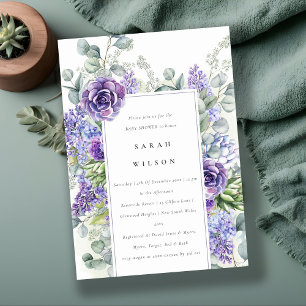Invitation Baby shower de feuillage Lilac Succulent Eucalyptu