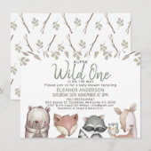 Invitation Baby shower de feuillage sauvage des animaux de fo (Devant / Derrière)
