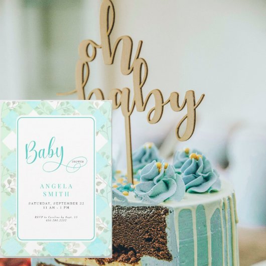 Invitation Baby shower de feuillage Turquoise