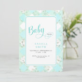 Invitation Baby shower de feuillage Turquoise (Debout devant)