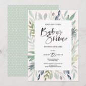 Invitation Baby shower de feuillage vert (Devant / Derrière)