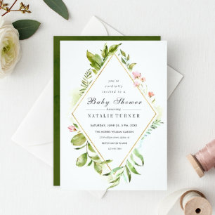 Invitation Baby shower de feuillage vert floral