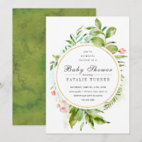 Invitation Baby shower de feuillage vert floral