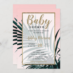 Invitation baby shower de feuilles de palmier tropical d'or