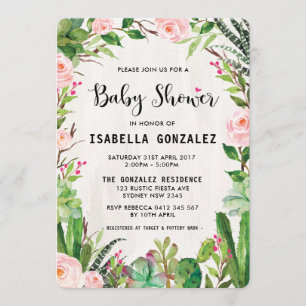 Invitation Baby shower de Fiesta Cactus Floral ros