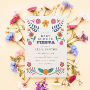 Invitation Baby shower de Fiesta rose jaune mexica